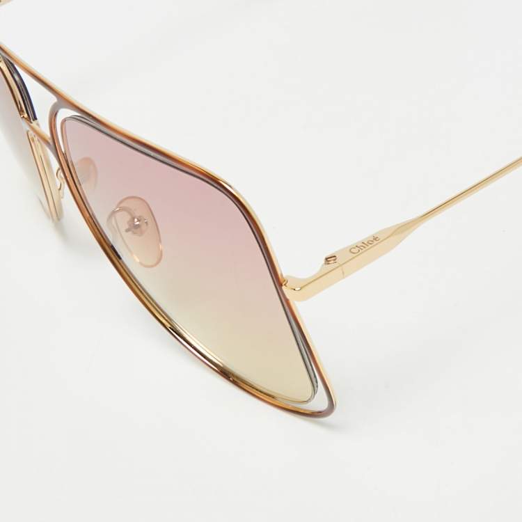 مملوكة مسبقًا Chloé Pink/Gold Tone Gradient CE130S Frame Square Sunglasses