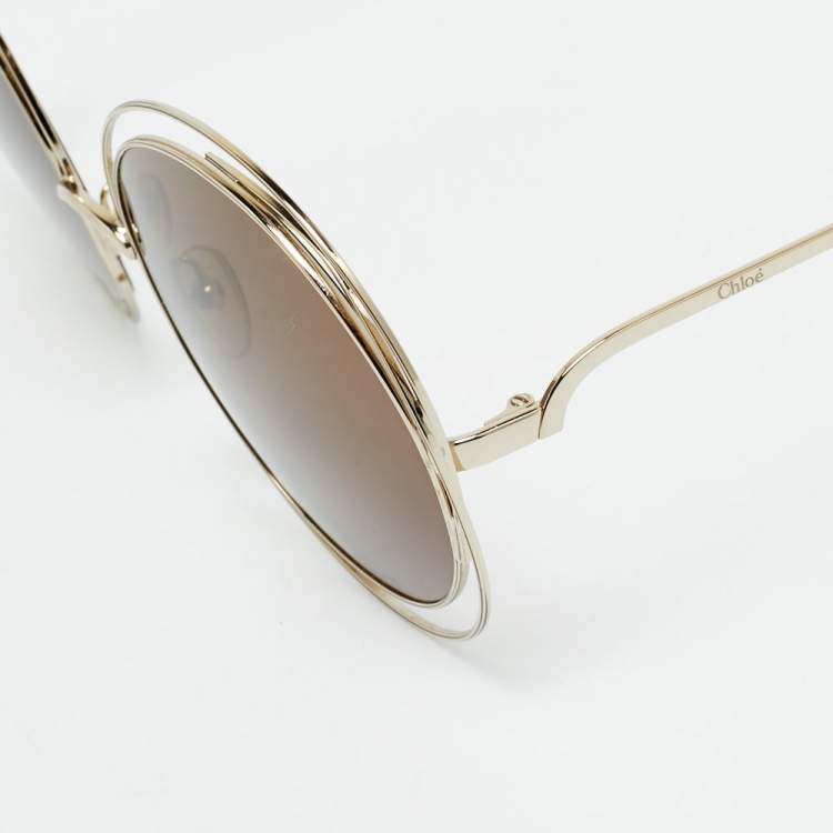 مملوكة مسبقًا Chloé Brown/Gold Tone Gradient CE114S Round Sunglasses