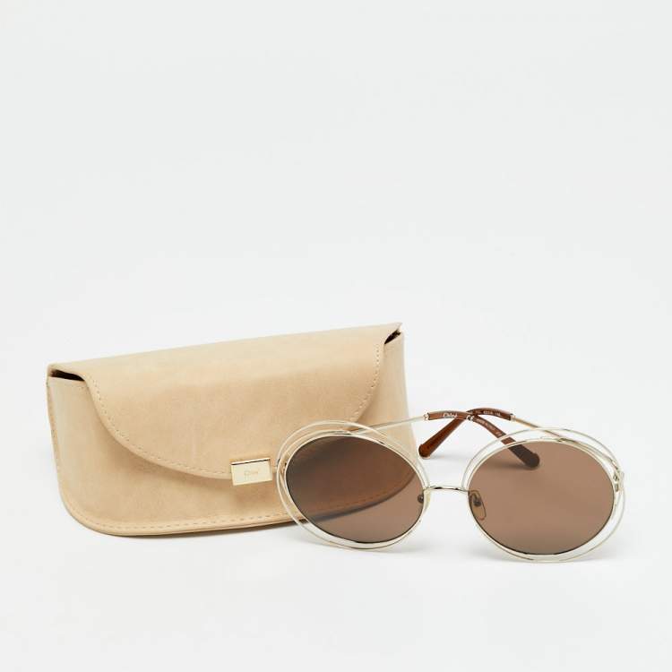 مملوكة مسبقًا Chloé Brown/Gold Tone Gradient CE114S Round Sunglasses