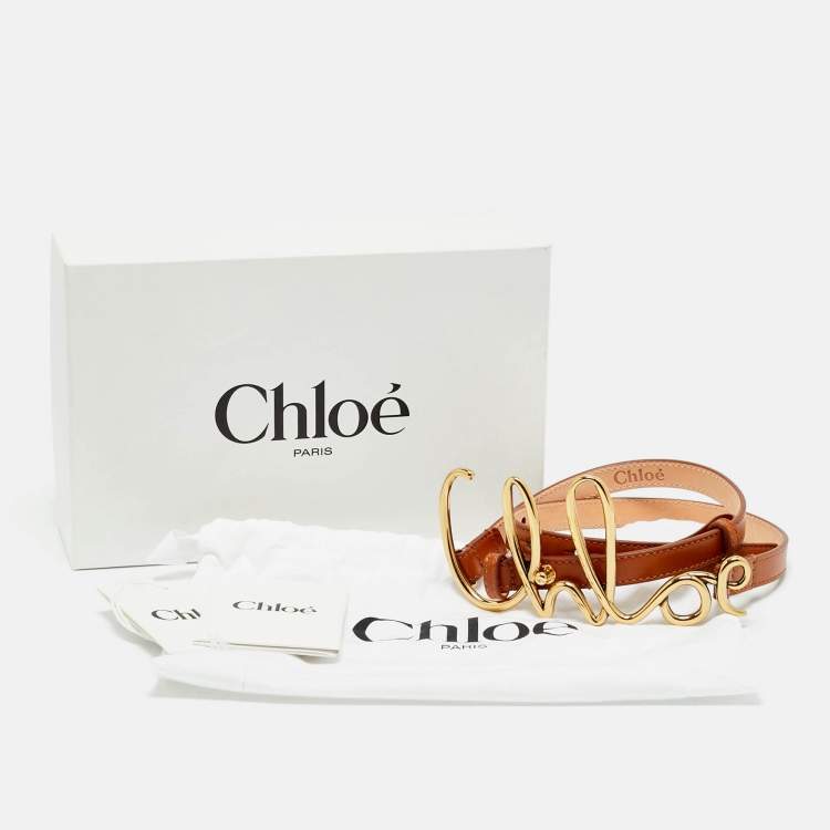 Pre Owned Chloé Logo S Waist Belt Brown Leather