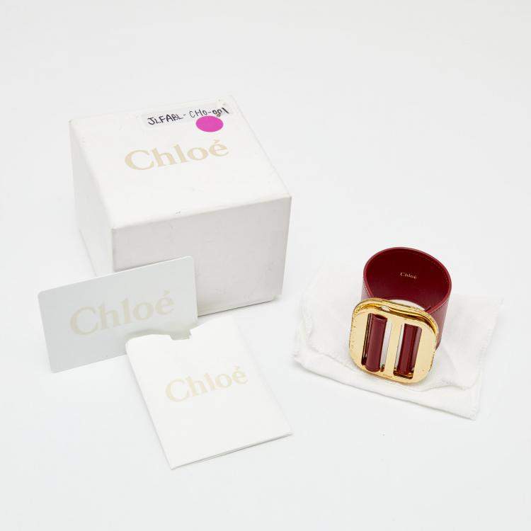 Pre Owned Chloe Red Leather Gold Tone Wide Bracelet