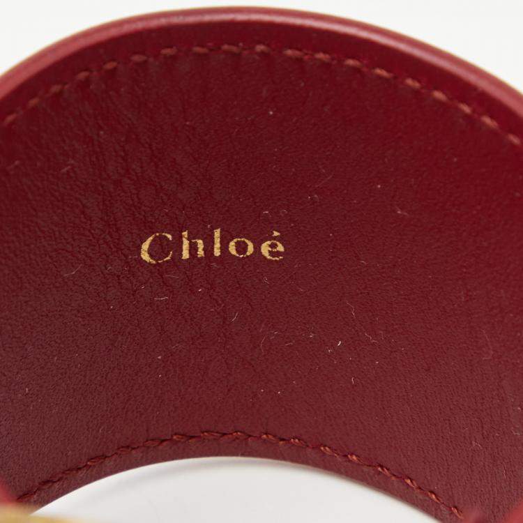 Pre Owned Chloe Red Leather Gold Tone Wide Bracelet