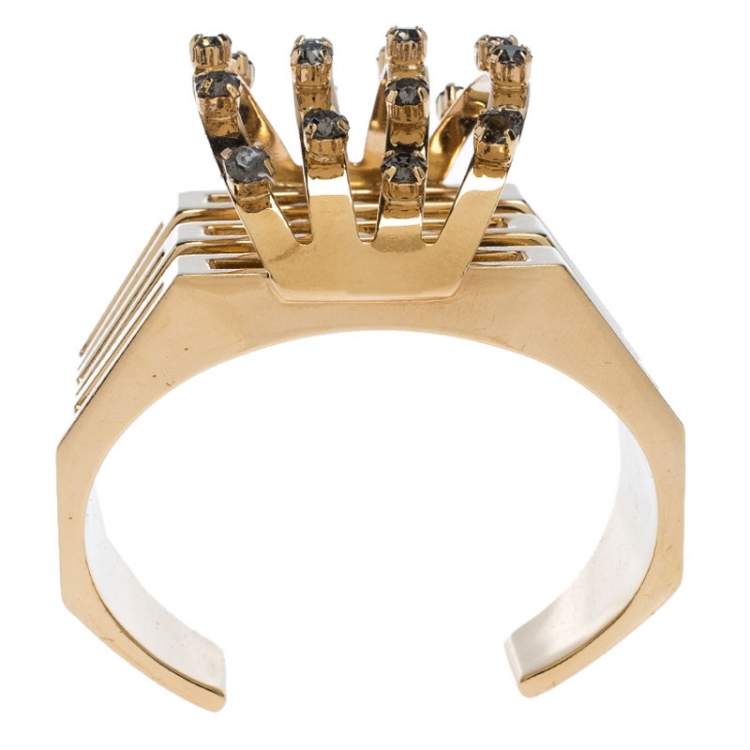 Pre Owned Chloe Crystal Embellished Gold Tone Statement Open Cuff Bracelet