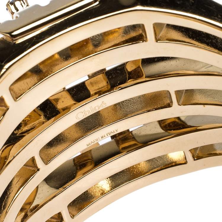 Pre Owned Chloe Crystal Embellished Gold Tone Statement Open Cuff Bracelet