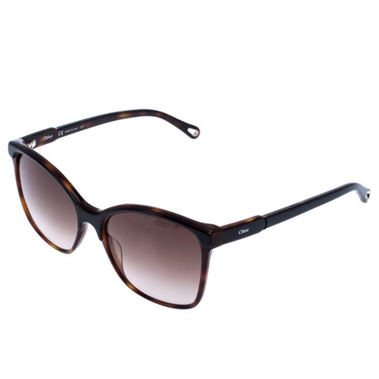 Pre Owned Chloe Dark Brown Tortoise Amber Square Sunglasses