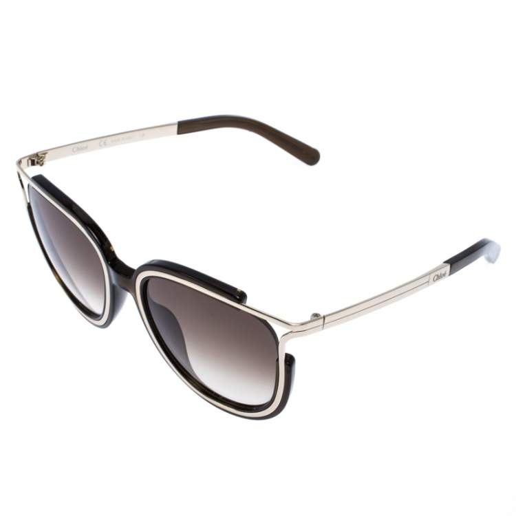 Pre Owned Chloe Gold/Brown Gradient CE688S Square Sunglasses
