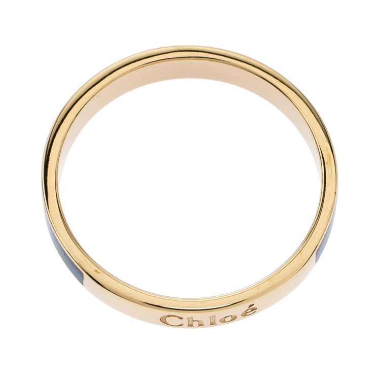 Pre Owned Chloe Blue Enamel Gold Tone Narrow Band Ring Size 54