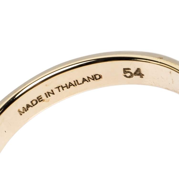 Pre Owned Chloe Blue Enamel Gold Tone Narrow Band Ring Size 54