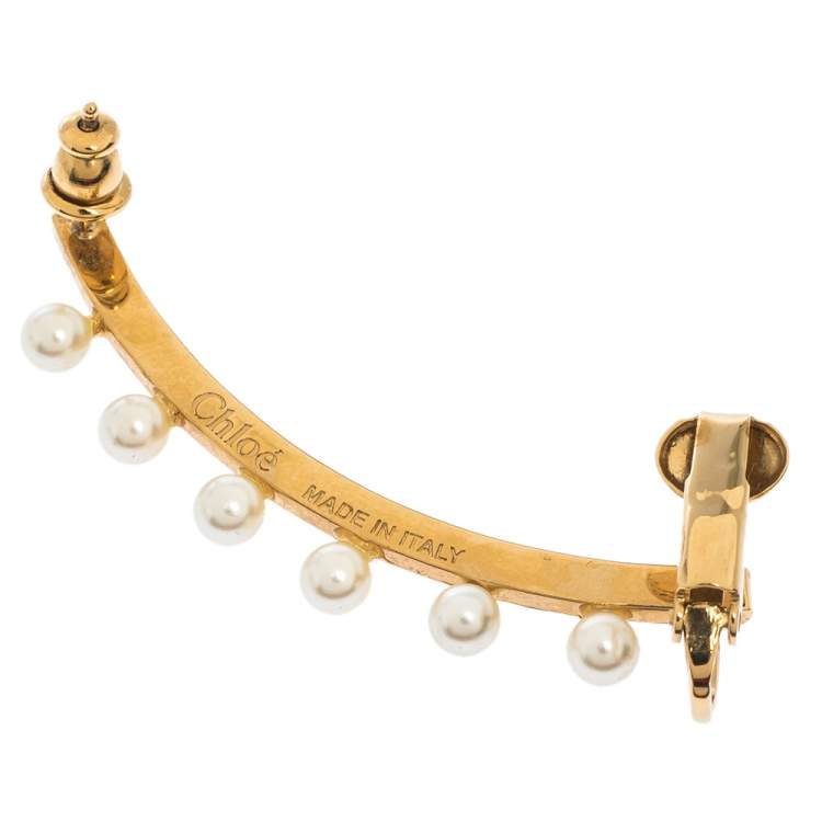 Pre Owned Chloe Pearl Darcy Faux Pearl Gold Tone Single Ear Cuff 