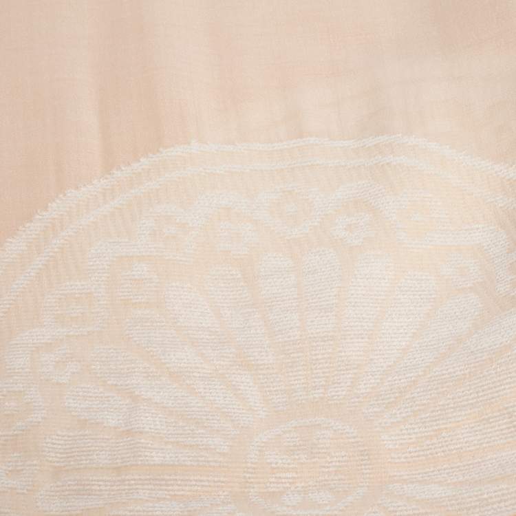 Pre Owned Chloe Peach Medallion Motif Wool & Silk Blend Scarf