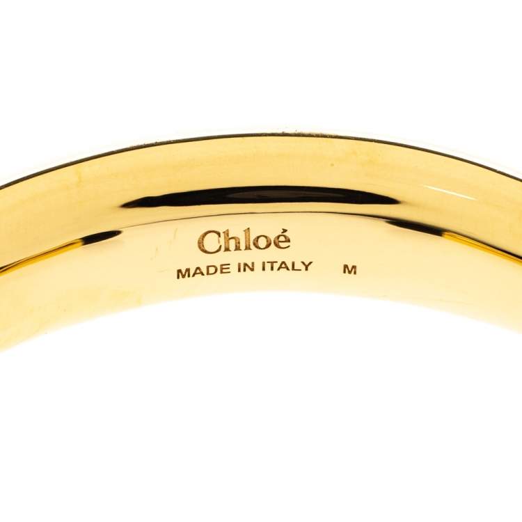 Pre Owned Chloe Darcey Black Bead Gold Tone Open Cuff Bracelet M