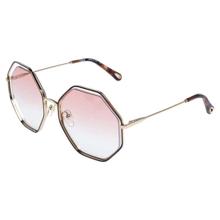 Pre Owned Chloe Gold/Pink Gradient CE132S Poppy Octagonal Sunglasses