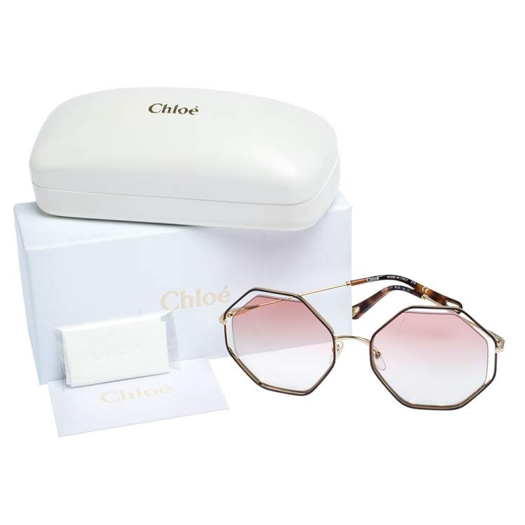 Pre Owned Chloe Gold/Pink Gradient CE132S Poppy Octagonal Sunglasses