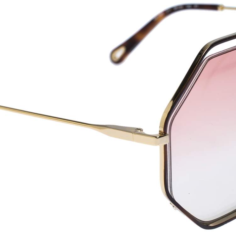 Pre Owned Chloe Gold/Pink Gradient CE132S Poppy Octagonal Sunglasses