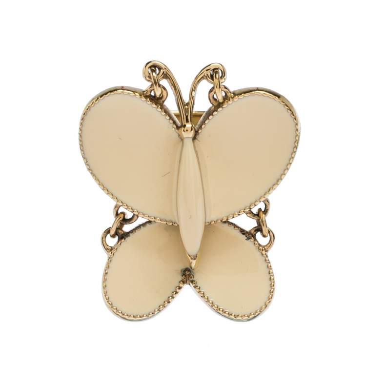 Pre Owned Chloe Butterfly Motif Enamel Gold Tone Ring Size 52.5