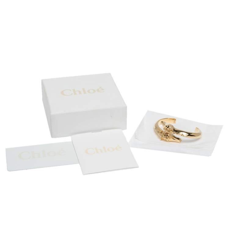 Pre Owned Chloé Gold Tone Double Horse Head Equestrian Open Cuff Bracelet