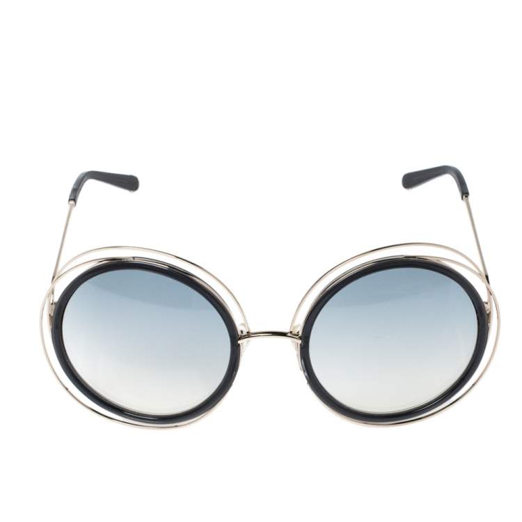 Pre Owned Chloe Gold & Smoke/ Grey Gradient CE120S Carlina Round Sunglasses