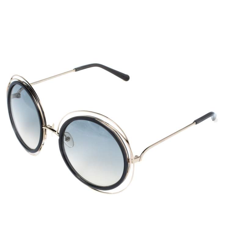 Pre Owned Chloe Gold & Smoke/ Grey Gradient CE120S Carlina Round Sunglasses