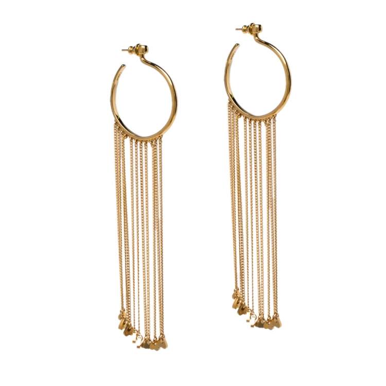 Pre Owned Chloe Gold Tone Meg Fringed Drop Hoop Earrings
