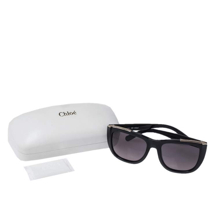 Pre Owned Chloé Black & Crystal Embellished / Dark Grey Gradient CE659SR Square Sunglasses