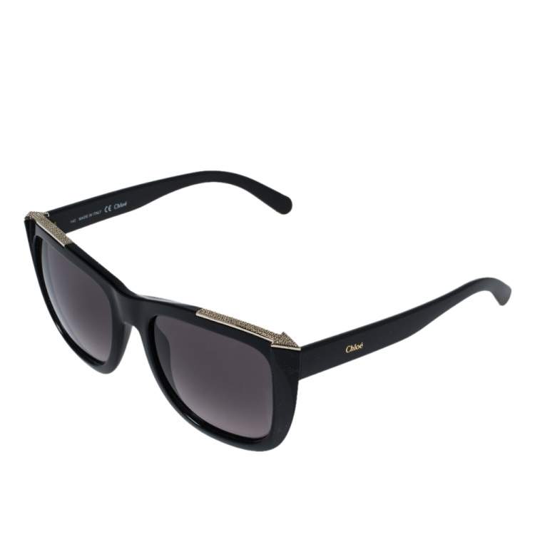 Pre Owned Chloé Black & Crystal Embellished / Dark Grey Gradient CE659SR Square Sunglasses