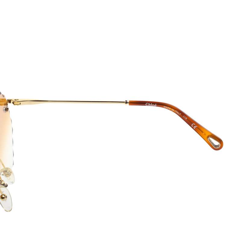 Pre Owned Chloé Gold Tone/ Brown Gradient CE143S Rosie Octagonal Sunglasses