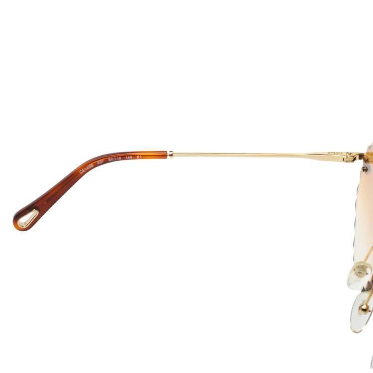 Pre Owned Chloé Gold Tone/ Brown Gradient CE143S Rosie Octagonal Sunglasses