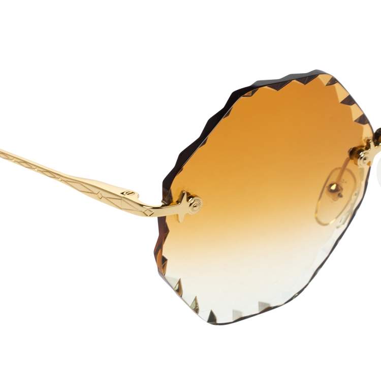 Pre Owned Chloé Gold Tone/ Brown Gradient CE143S Rosie Octagonal Sunglasses