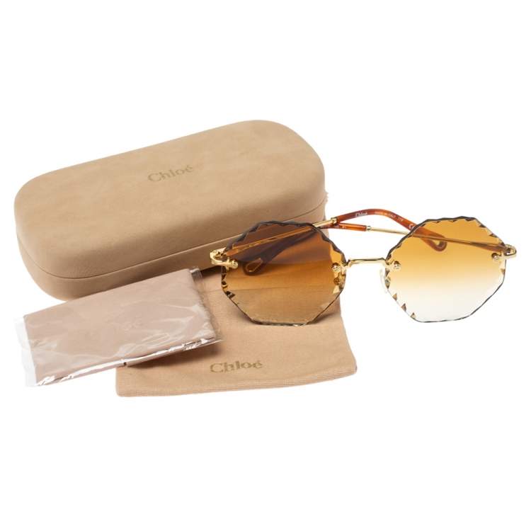 Pre Owned Chloé Gold Tone/ Brown Gradient CE143S Rosie Octagonal Sunglasses