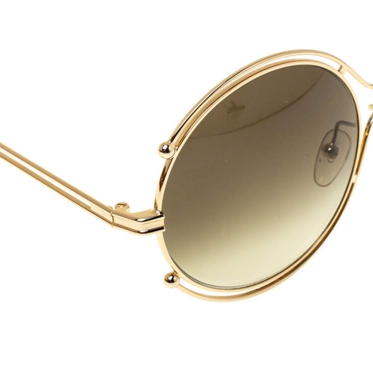 Pre Owned Chloe Gold/Green Gradient CE122/s Round Oversized Sunglasses