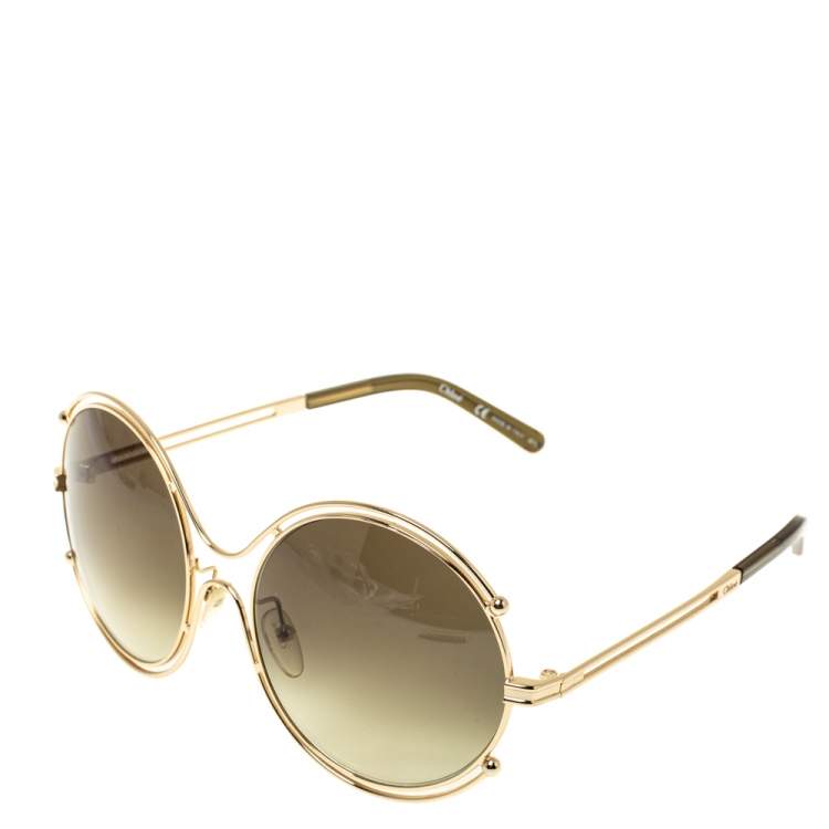 Pre Owned Chloe Gold/Green Gradient CE122/s Round Oversized Sunglasses