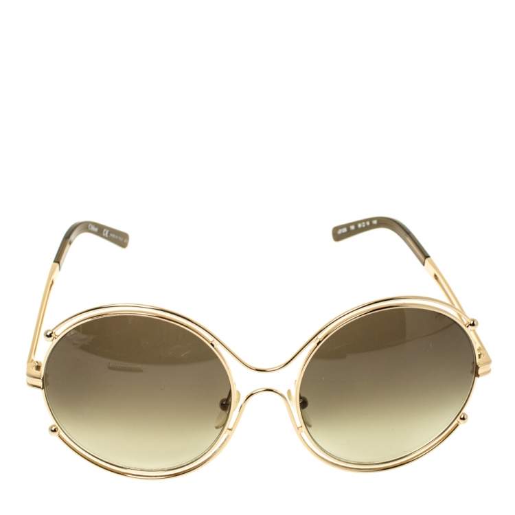 Pre Owned Chloe Gold/Green Gradient CE122/s Round Oversized Sunglasses