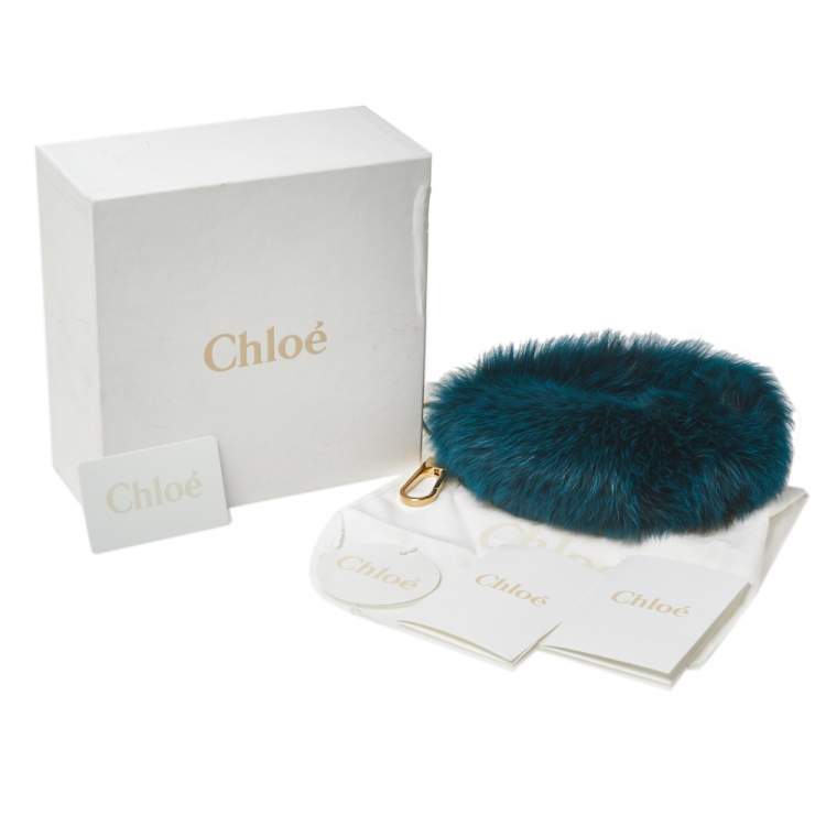 Pre Owned Chloé Peacock Blue Fox Fur Bag Charm