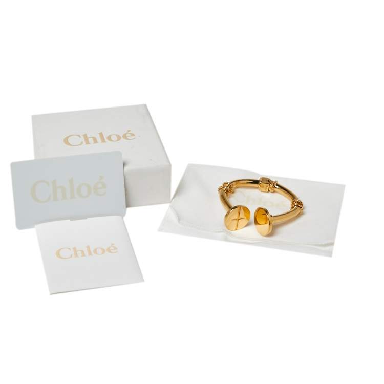 Pre Owned Chloé Gold Tone Hinged Cuff Frankie Screw Bracelet M/L
