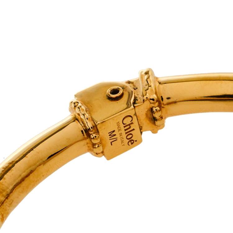 Pre Owned Chloé Gold Tone Hinged Cuff Frankie Screw Bracelet M/L