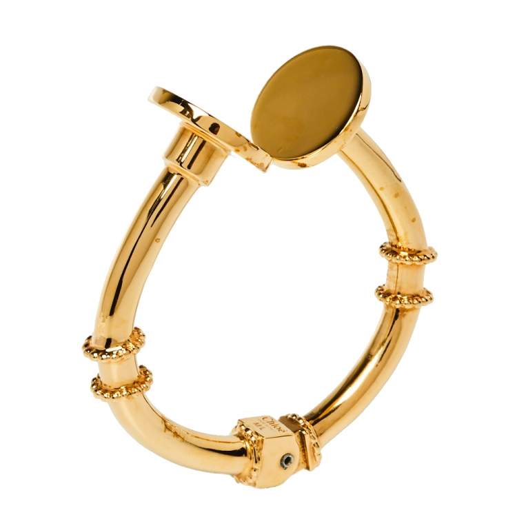 Pre Owned Chloé Gold Tone Hinged Cuff Frankie Screw Bracelet M/L