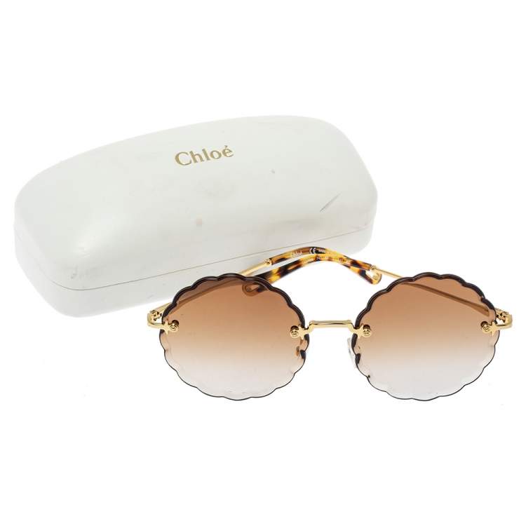 Pre Owned Chloe Brown Gradient CE142S Scalloped Sunglasses