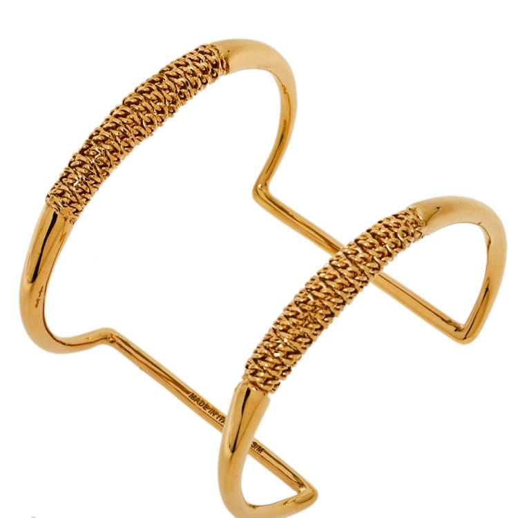 Pre Owned Chloé Gold Tone Chain Link Detail Open Cuff Bracelet S/M