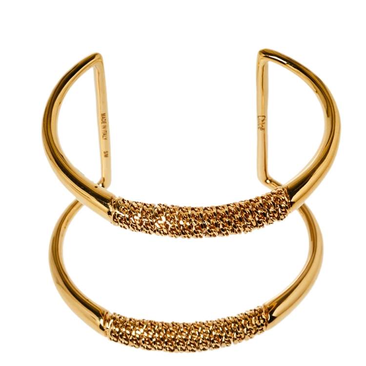 Pre Owned Chloé Gold Tone Chain Link Detail Open Cuff Bracelet S/M