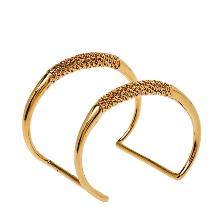 Pre Owned Chloé Gold Tone Chain Link Detail Open Cuff Bracelet S/M