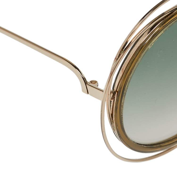 Pre Owned Chloé Gold & Khaki / Green Gradient CE 120/S Carlina Round Sunglasses
