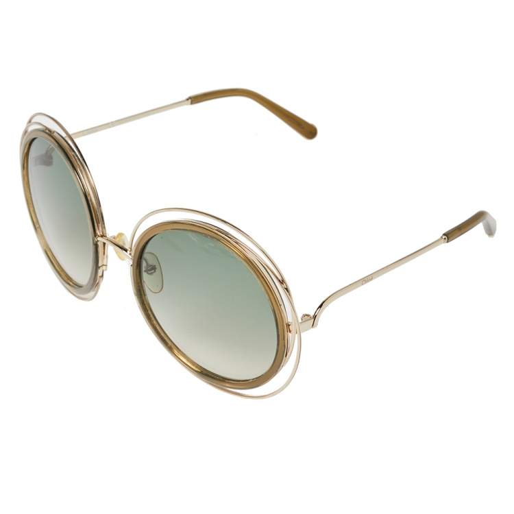 Pre Owned Chloé Gold & Khaki / Green Gradient CE 120/S Carlina Round Sunglasses
