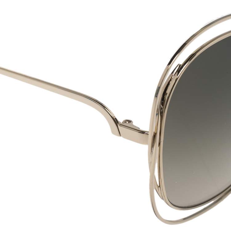 Pre Owned Chloé Gold Tone/ Green Gradient CE119S Carlina Oversized Sunglasses