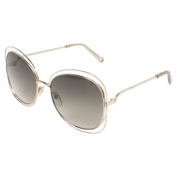 Pre Owned Chloé Gold Tone/ Green Gradient CE119S Carlina Oversized Sunglasses