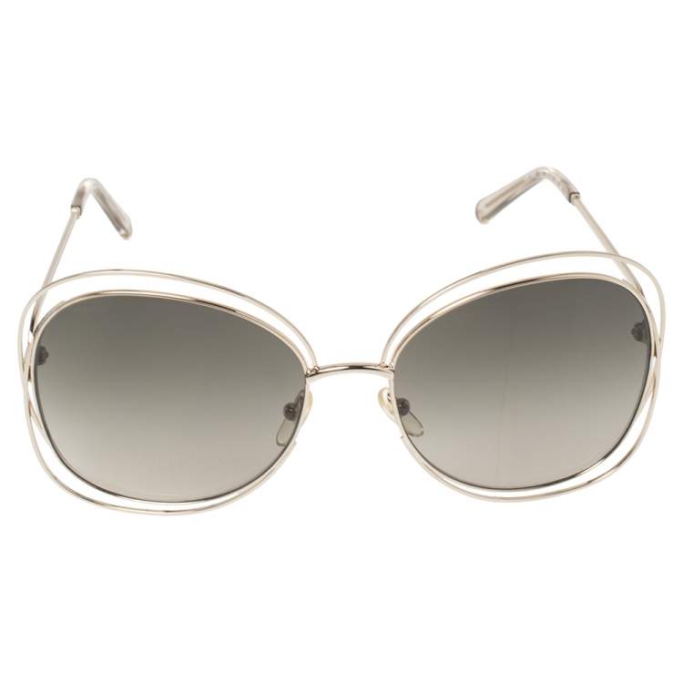 Pre Owned Chloé Gold Tone/ Green Gradient CE119S Carlina Oversized Sunglasses