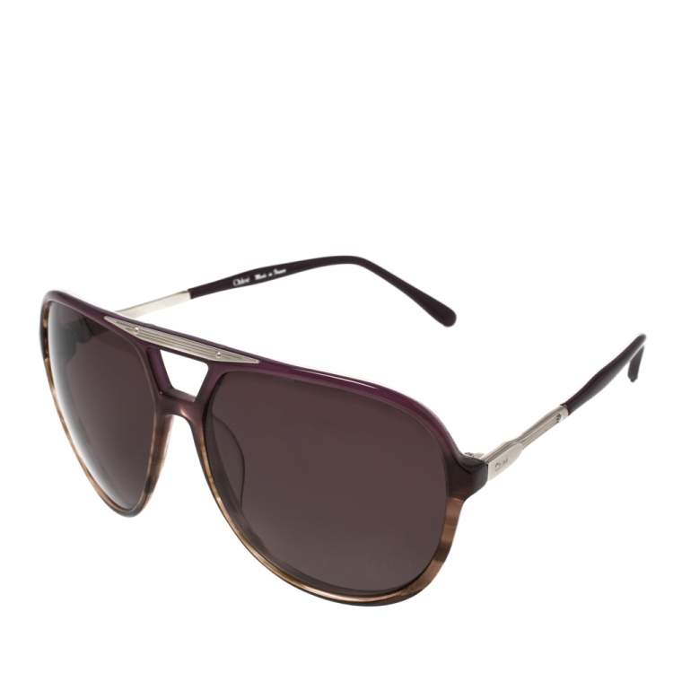 Pre Owned Chloé Purple Havana/ Purple CL2224 Oversized Navigator Sunglasses