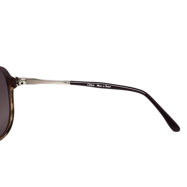 Pre Owned Chloé Purple Havana/ Purple CL2224 Oversized Navigator Sunglasses