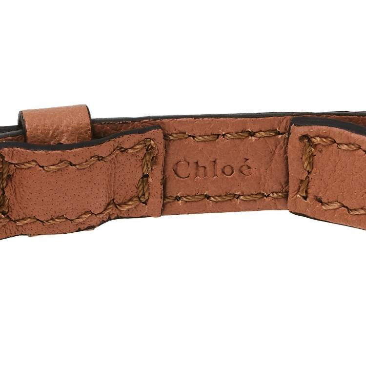 Pre Owned Chloe Brown Leather Gold Tone Logo Bracelet