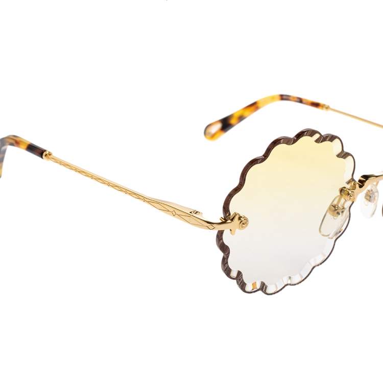 Pre Owned Chloe Yellow Acetate CE142S Scallop Round Gradient Sunglasses