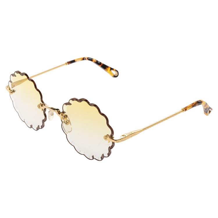 Pre Owned Chloe Yellow Acetate CE142S Scallop Round Gradient Sunglasses